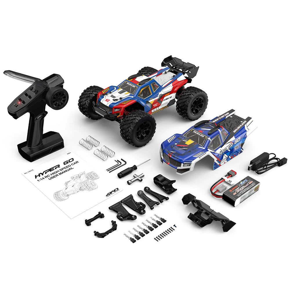 MJX Hyper Go 14212 1/14 4WD Brushless RC Monster Truck – 56KM/H High-Speed RTR with Dual Body Shells - RC Car | FUNYAT