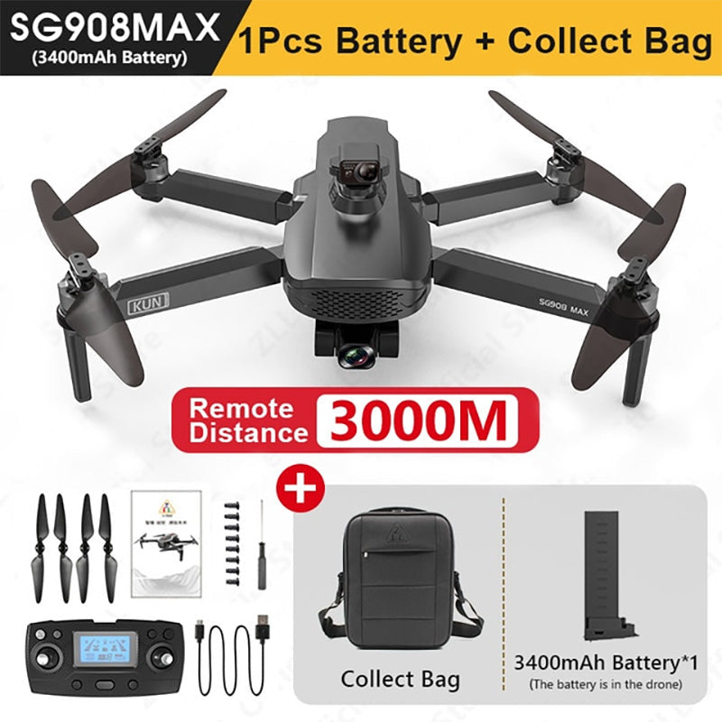 ZLL SG908 MAX 4K Drone 3-Axis Gimbal Camera 3KM FPV Brushless GPS 5G WIFI Professional Quadcopter