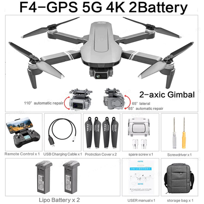 4K Drone 3-Axis Gimbal 360° Obstacle Avoidance F4S Professional Dual HD EIS Camera GPS 5G Wifi Brushless Quadcopter