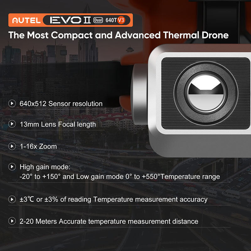 Autel Robotics EVO II Dual 640T V3 Rugged Bundle 640x512 Infrared Thermal Imaging Camera 0.8" CMOS & 8K Camera Professional Quadcopter