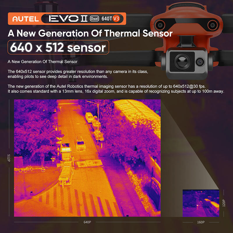 Autel Robotics EVO II Dual 640T V3 Rugged Bundle 640x512 Infrared Thermal Imaging Camera 0.8" CMOS & 8K Camera Professional Quadcopter