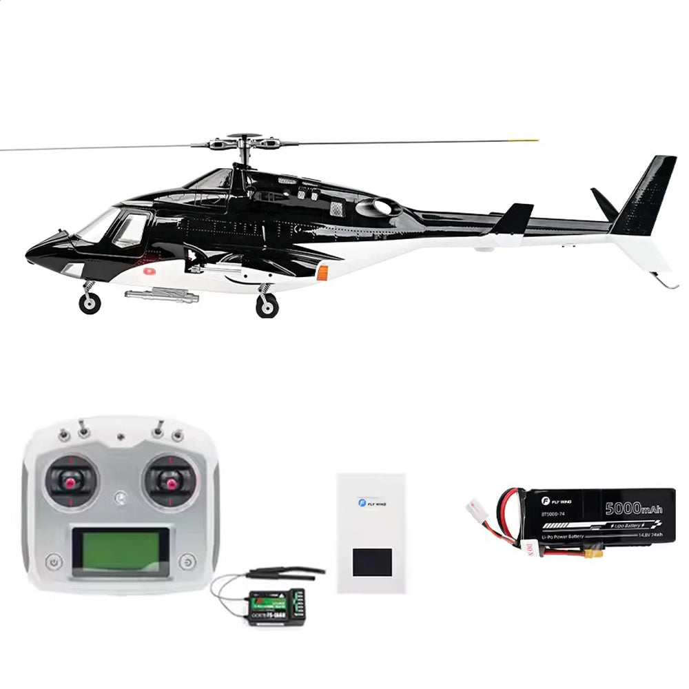 FLYWING Airwolf 470 scale RC helicopter full body view black and white Airwolf livery 470-class RTF