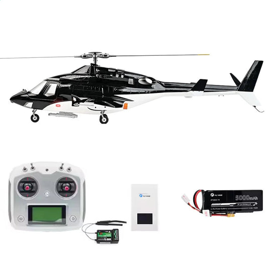 FLYWING Airwolf 470 scale RC helicopter full body view black and white Airwolf livery 470-class RTF