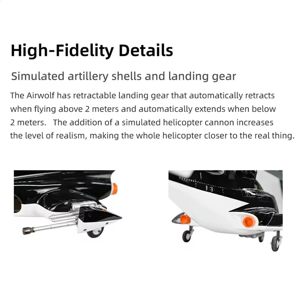 FLYWING Airwolf 470 retractable landing gear retracted clean fuselage silhouette in flight