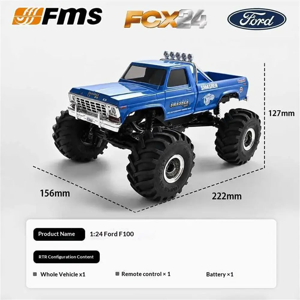 FMS FCX24 Ford F-100 1/24 Scale 4WD RC Crawler — Officially Licensed, 2-Speed, LED Lights, Portal Axles, RTR