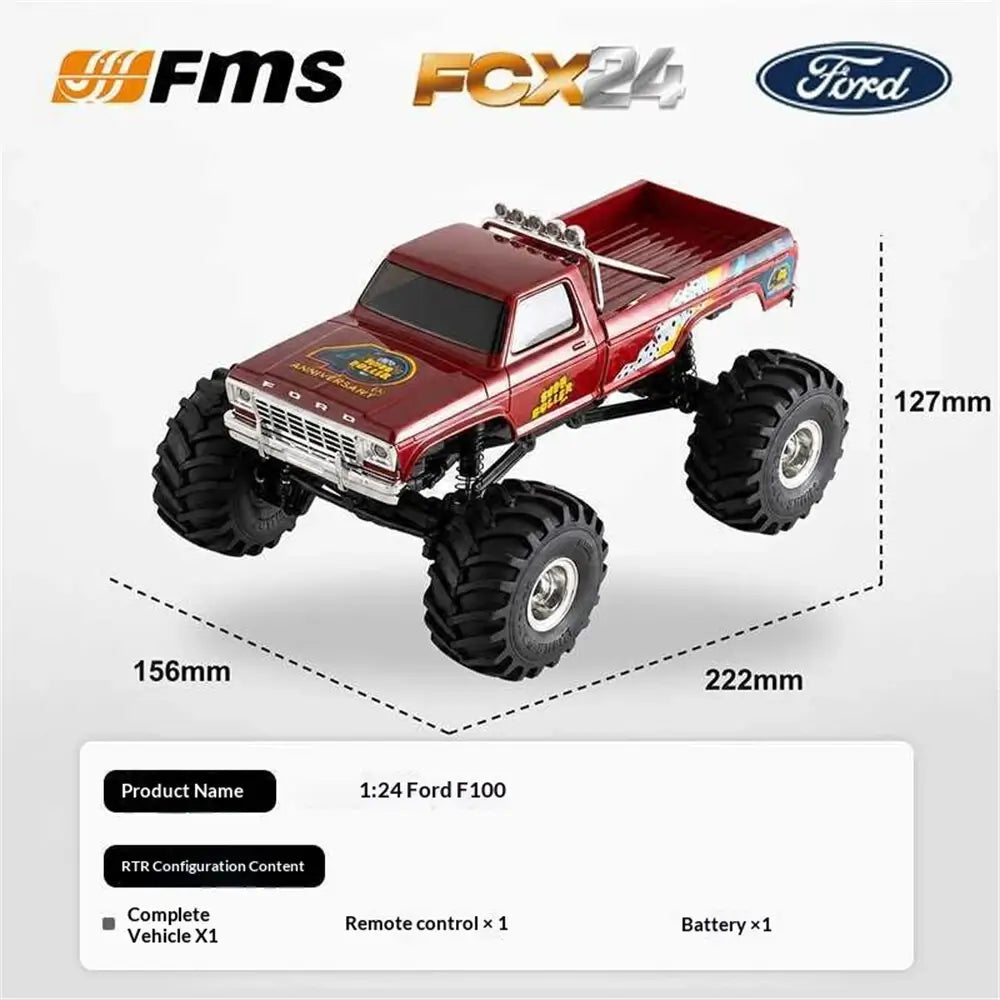 FMS FCX24 Ford F-100 1/24 Scale 4WD RC Crawler — Officially Licensed, 2-Speed, LED Lights, Portal Axles, RTR