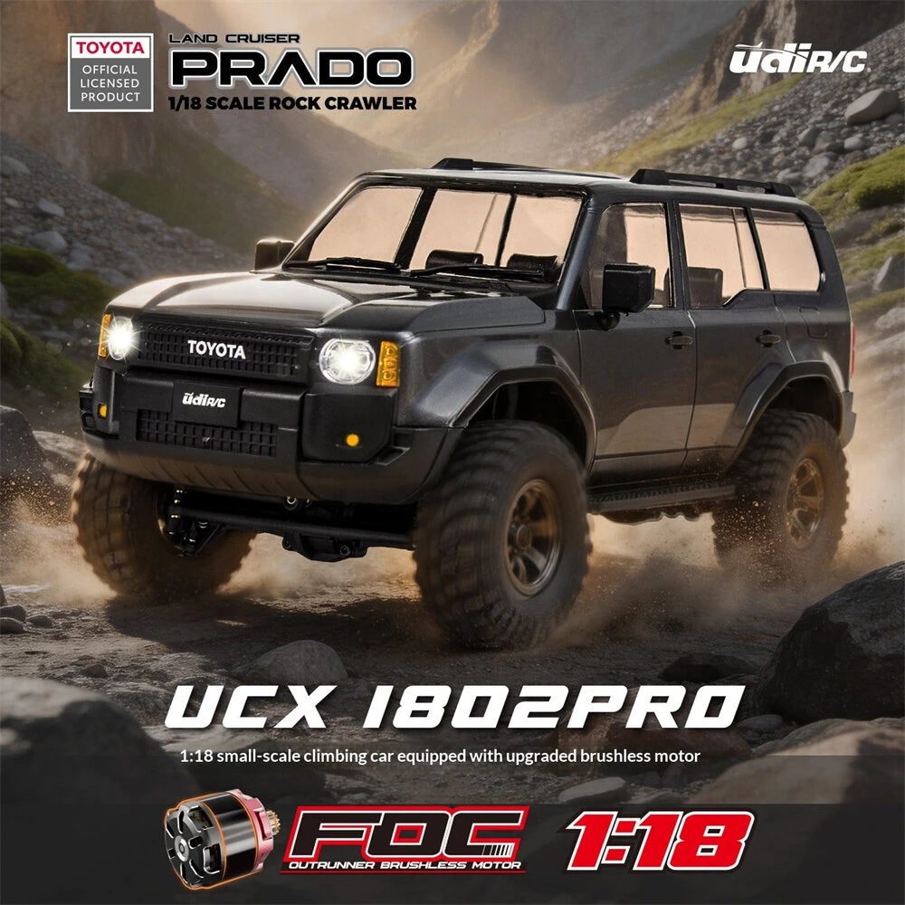 UDIRC UCX1802PRO 1/18 Toyota Land Cruiser Prado LC250 RC Crawler — Brushless 4WD, Metal Gears, LED Lights, Official Licensed RTR - RC Car | FUNYAT