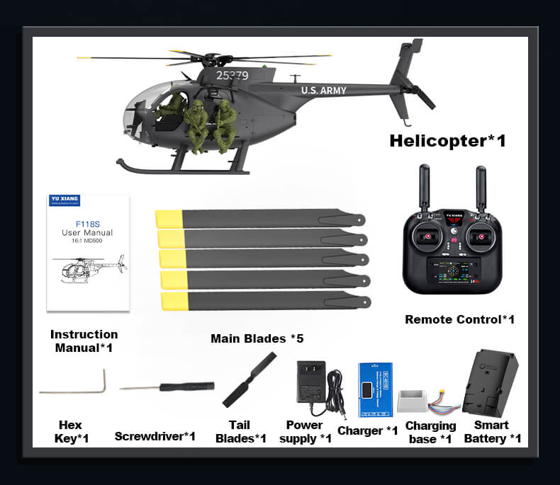 YUXIANG F118S MH-6 Little Bird 1/16 Scale RC Military Helicopter Orange GPS FPV RTF