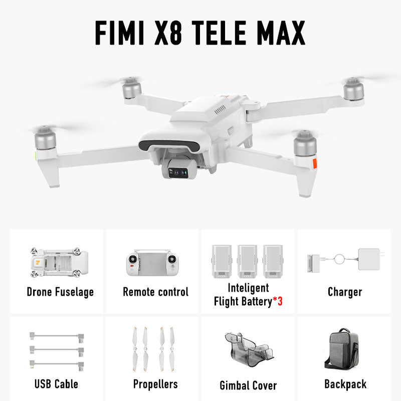 FIMI X8 TELE MAX 3-Axis Gimbal 4K Drone HDR 48MP 30x Camera GPS 15KM Professional aerial photography Quadcopter