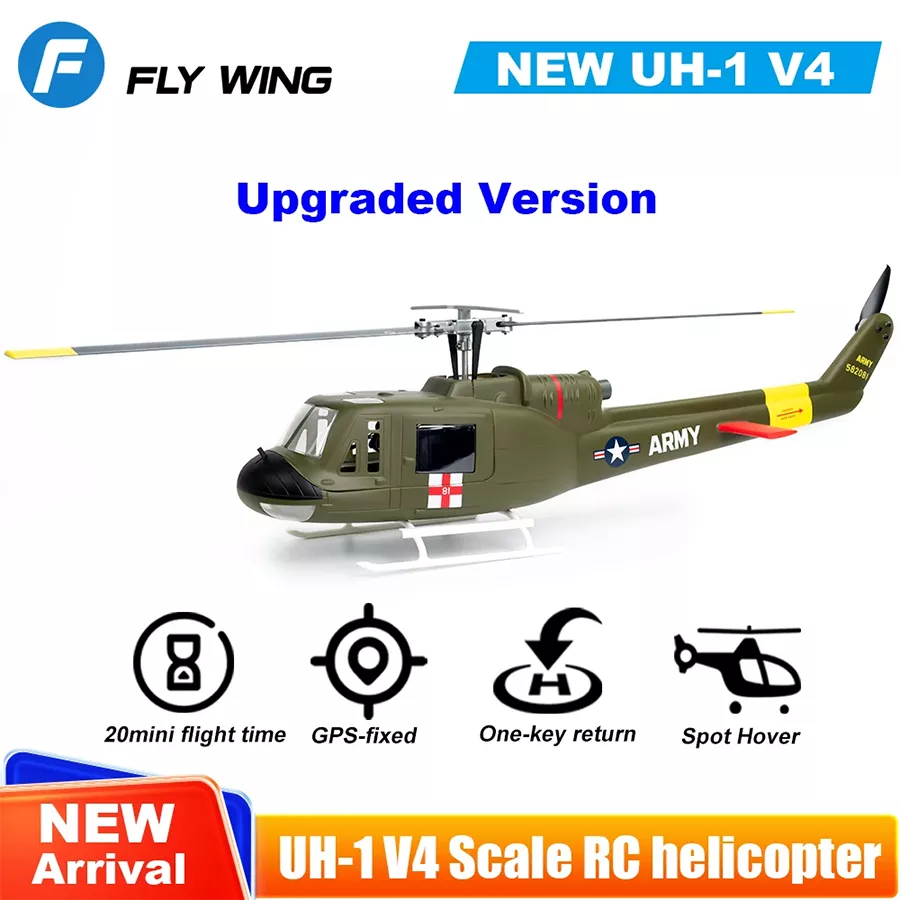 FLYWING UH1 Huey Helicopter V4 Upgrade Version 450L Class 6CH Brushless GPS Stabilized Altitude Hold RC Helicopter H1 Flight Controller