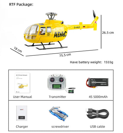 FLYWING BO-105 RC Helicopter 450L Class 6CH Brushless GPS Stabilized Altitude Hold RC Helicopter H1 Flight Controller - FUNYAT
