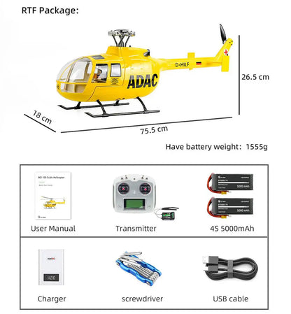 FLYWING BO-105 RC Helicopter 450L Class 6CH Brushless GPS Stabilized Altitude Hold RC Helicopter H1 Flight Controller - FUNYAT