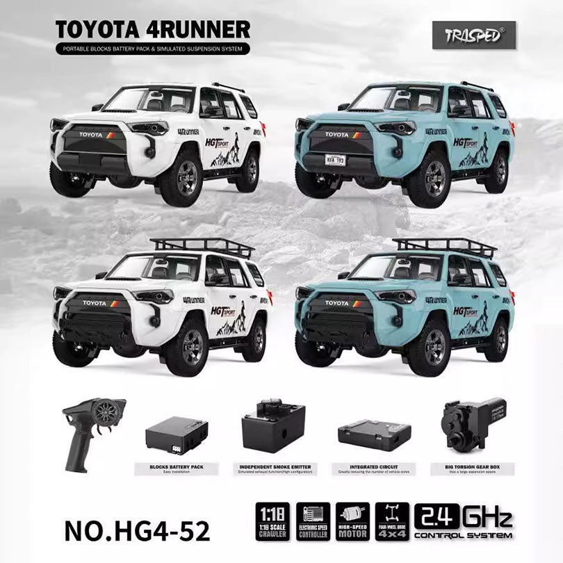 HG HG4-52 TRASPED 1/18 2.4G 4WD RC Car for TOYOTA 4RUNNER Rock Crawler LED Light Simulated Sound Off-Road Climbing Truck RTR Full Proportional Models Toys