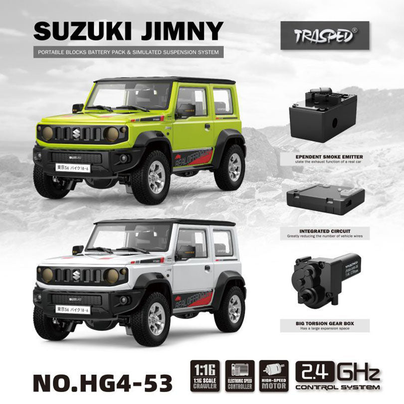 HG HG4-53 TRASPED 1/16 2.4G 4WD RC Car for SUZUKI JIMNY Rock Crawler LED Light Simulated Sound Off-Road Climbing Truck RTR Model