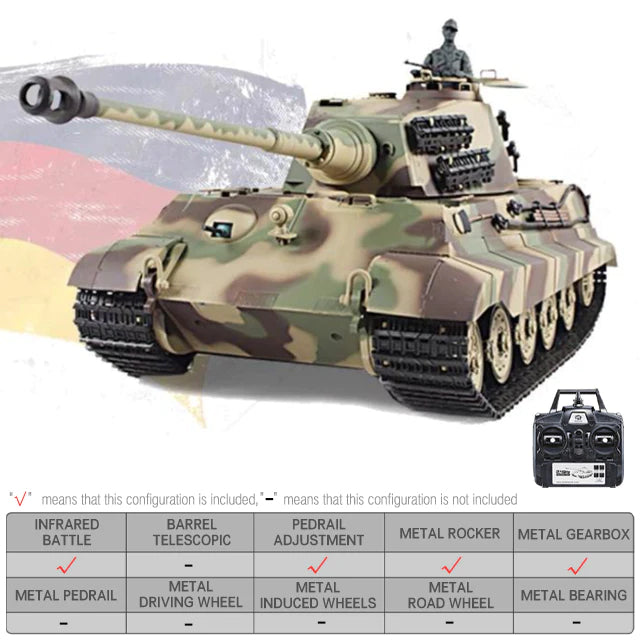 RC Tank Heng Long 3888A 1/16 German King Tiger 320° Spin Turret Upgrade Metal RC tank Toys