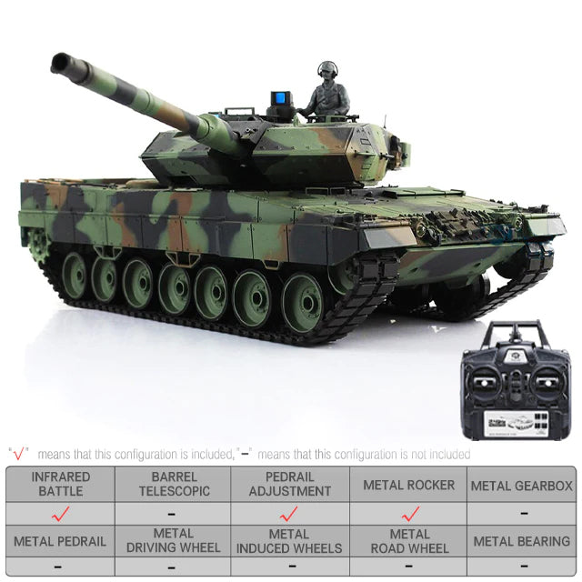 RC Tank Heng Long 3889-1 1/16 TK7.0 German Leopard 2A6 320° Spin Turret Metal RC tank Toys
