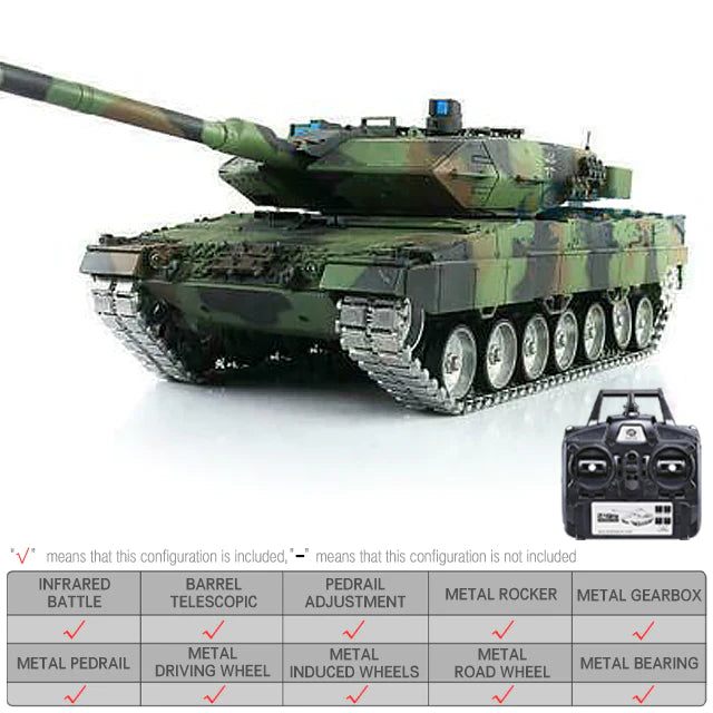 RC Tank Heng Long 3889-1 1/16 TK7.0 German Leopard 2A6 320° Spin Turret Metal RC tank Toys