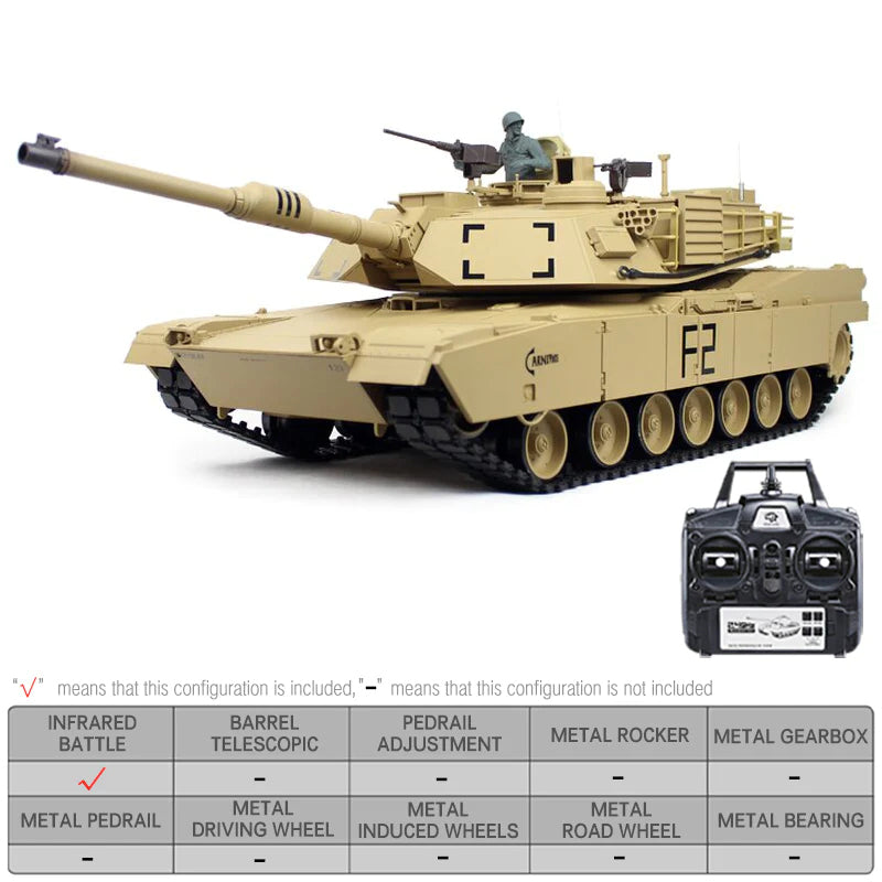 RC Tank Heng Long 3918-1 2.4G 1/16 US Abrams M1A2 Upgraded Metal RC Tank Toys