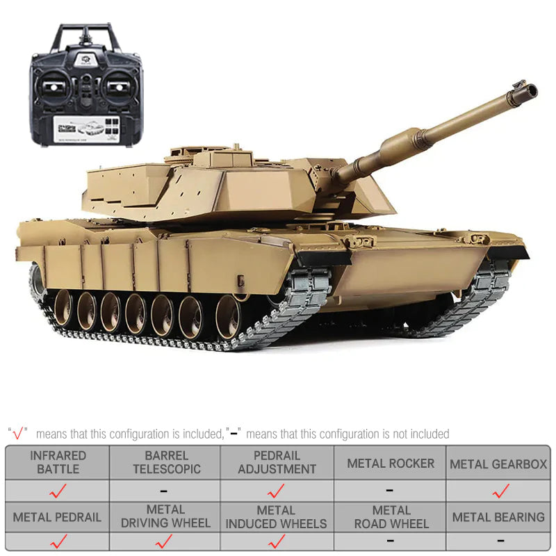 RC Tank Heng Long 3918-1 2.4G 1/16 US Abrams M1A2 Upgraded Metal RC Tank Toys