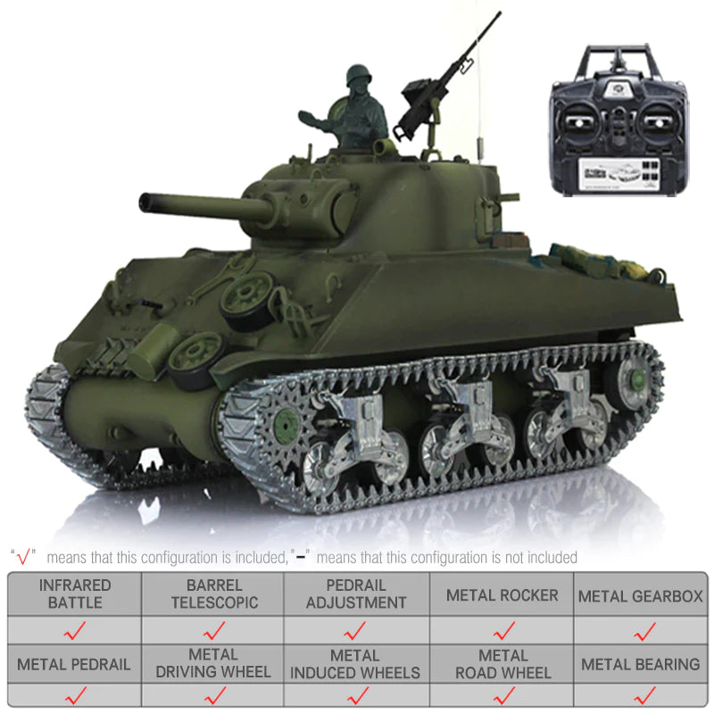 RC Tank Heng Long 3898-1 2.4G 1/16 US Sherman M4A3 Upgraded Metal RC Car toys