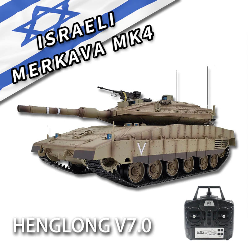 Heng Long Tank 3858 Merkava MK IV 1/16 Israel Main Battle Tank IDF TK7.0 Turret 360° Rotating Upgrade Metal Version RC Tank Toys Gift