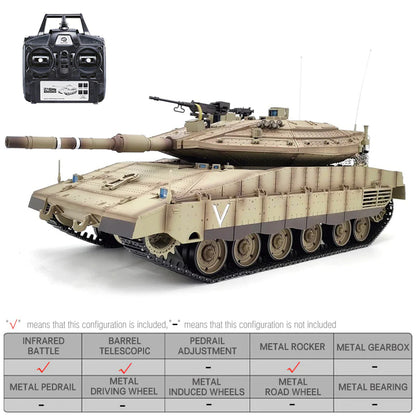 Heng Long Tank 3858 Merkava MK IV 1/16 Israel Main Battle Tank IDF TK7.0 Turret 360° Rotating Upgrade Metal Version RC Tank Toys Gift