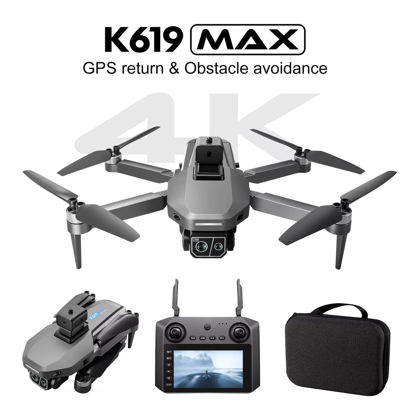 K619 MAX 4K Drone Intelligent obstacle avoidance GPS 5G WiFi 4.5-inch screen remote control Quadcopter