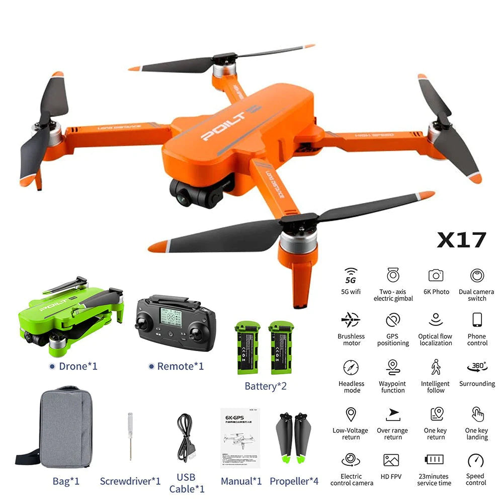 JJRC X17 RC Drone 3-Axis Gimbal 6K HD Camera ESC GPS 5G WiFi Brushless Foldable Quadcopter