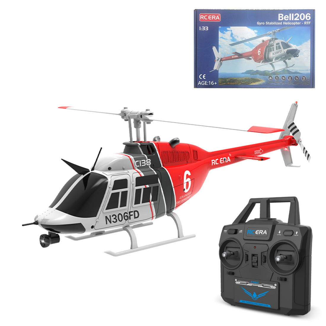 RC ERA C138 Remote Controlled Helicopter 1/33 Scale 6-Channel 2.4G Simulation RC Bell 206 Model Aircraft Perfect Children's Toy RTF