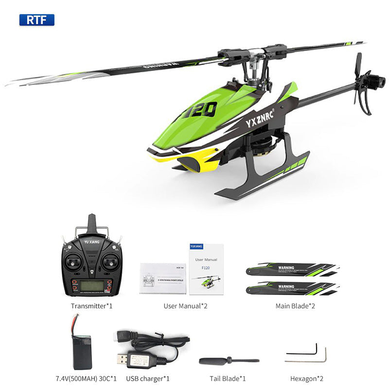 YXZNRC RC Helicopter F120 2.4G 6CH 3D/6G Brushless Direct Drive Flybarless Compatible with FUTABA S-FHSS