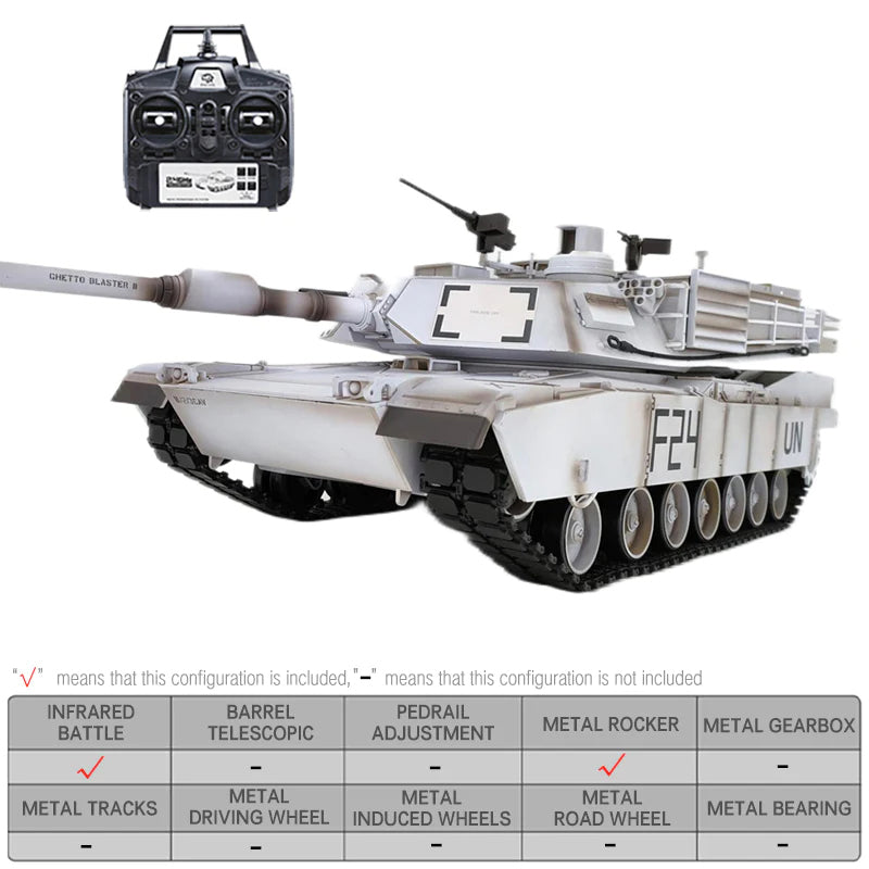 RC Tank Heng Long US Abrams M1A2 Custom Made UN White 3918-1 2.4G 1/16 RC Tank Toys