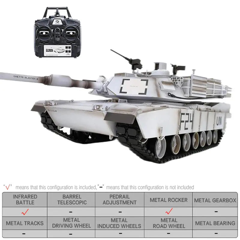 Heng Long 3918-1 US M1A2 Abrams UN White 1/16 2.4G RC Tank Metal | Custom Made UN White M1A2 / Custom Made UN White Plastic Version / 1Battery