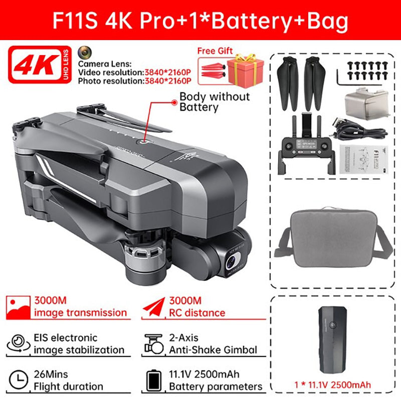 SJRC F11S/F11 4K PRO RC Drone 3KM Repeater 4K HD Camera 2-Axis Electronic Stabilization Gimbal Brushless Foldable Quadcopter