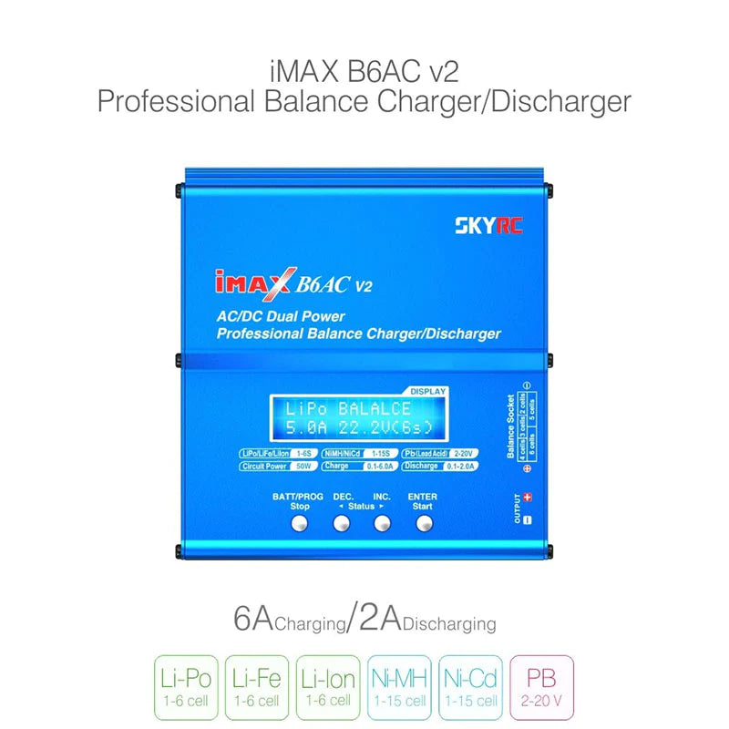 SKYRC iMAX B6AC V2 6A Lipo Battery Balance Charger LCD Display Discharger For RC Model Battery Charging Re-peak Mode