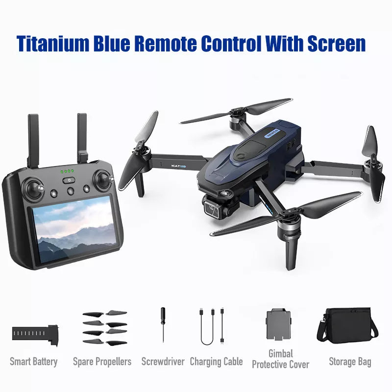 SMRC S840 PRO Titanium Blue 8K Drone 3-Axis Gimbal EIS Camera Intelligent Obstacle Avoidance 5G GPS Quadcopter with Screen Remote Control - FUNYAT