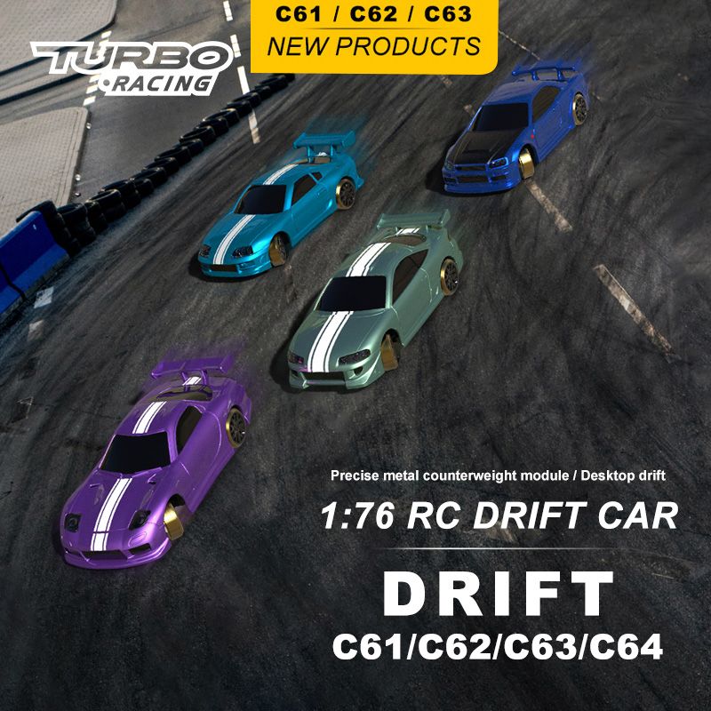 Turbo Racing 1:76 C61 C62 C63 Mini Drift RC Car Upgraded Version With Gyro Full Proportional RC RTR FUNYAT