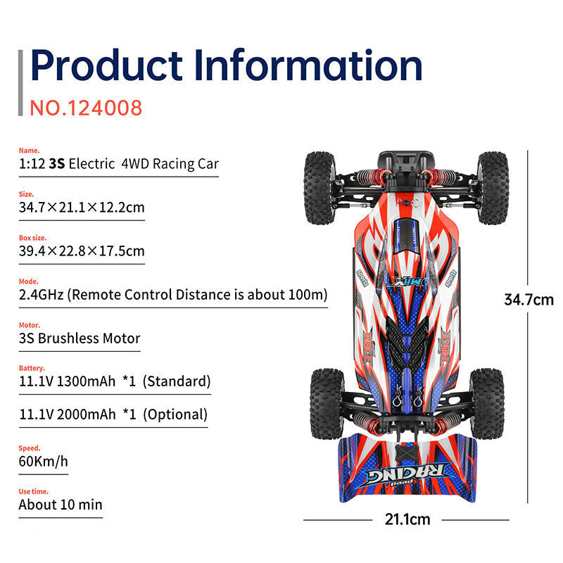 WLtoys 124008 Brushless RC Car 1:12 4WD Professional High Speed 60KM/H Off-Road Drift Racing Car FUNYAT