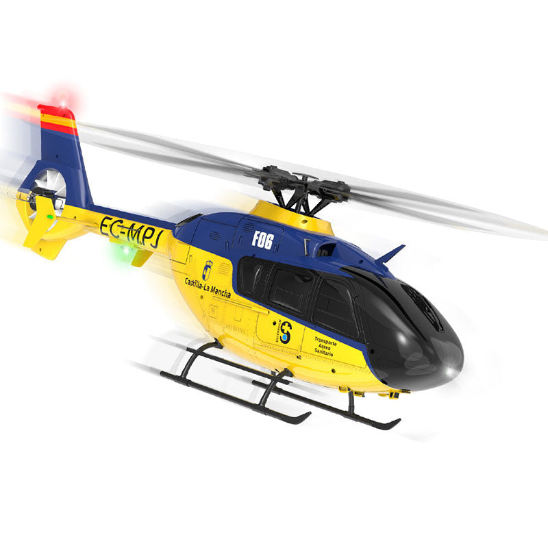 YXZNRC F06 EC135 2.4G 6CH RC Helicopter RTF Direct Drive Dual Brushless One Key 3D Roll Flybarless Helicopter Toy