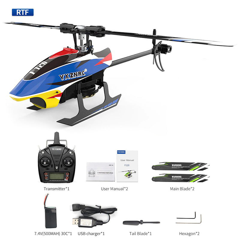 YXZNRC F120 RC Helicopter 2.4G 6CH 3D/6G Brushless Direct Drive Flybarless Compatible with FUTABA S-FHSS