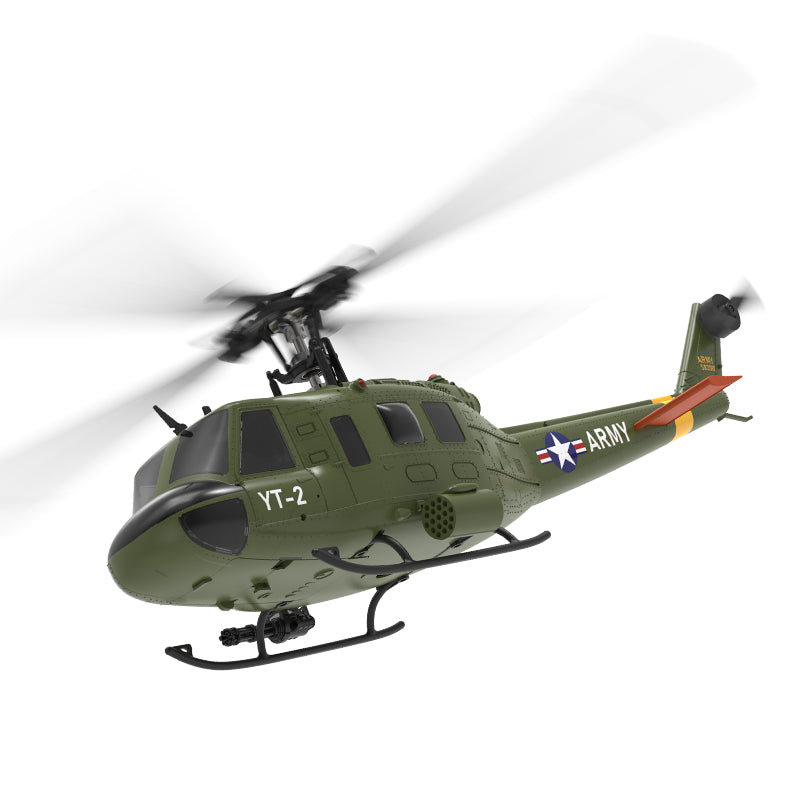 YXZNRC F07 UH1D Huey non-flanking Armed Helicopter 6-Axis Gyroscope and Optical Flow Localization 1:34 Flapless Helicopter