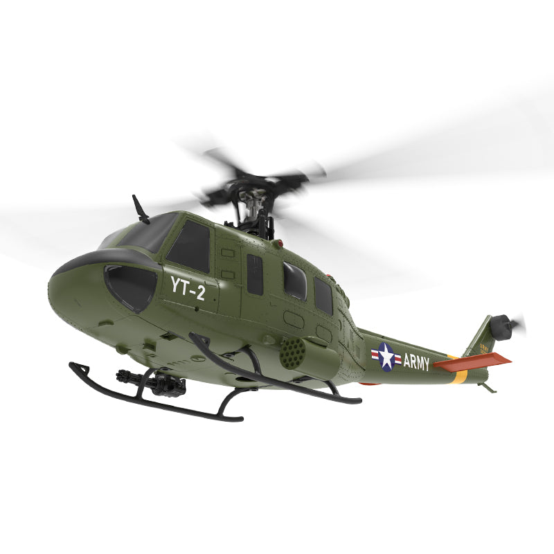 YXZNRC F07 UH1D Huey non-flanking Armed Helicopter 6-Axis Gyroscope and Optical Flow Localization 1:34 Flapless Helicopter