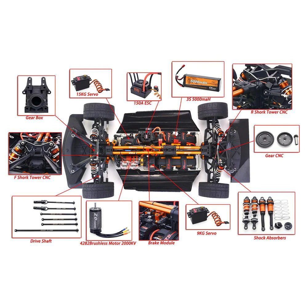 ZD Racing 1/7 EX07 EX-07 4WD RC Car High-Speed 130km/h Professional Flat Drift Sports Car Electric RC Model Toys Gift