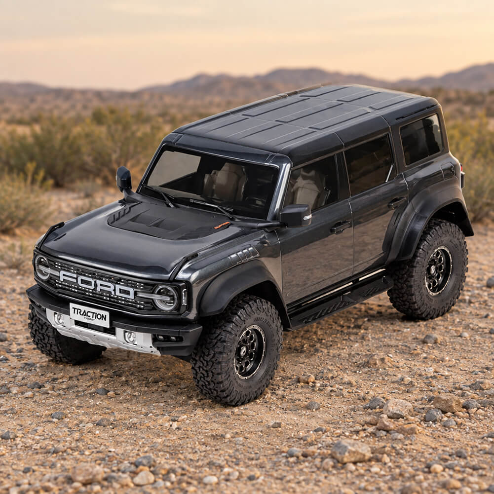 TRACTION HOBBY KM Ford Bronco Raptor 1/8 RTR RC Crawler – Brushless 4WD & Remote Diff Locks Gunmetal Grey - RC Rock Crawler | FUNYAT