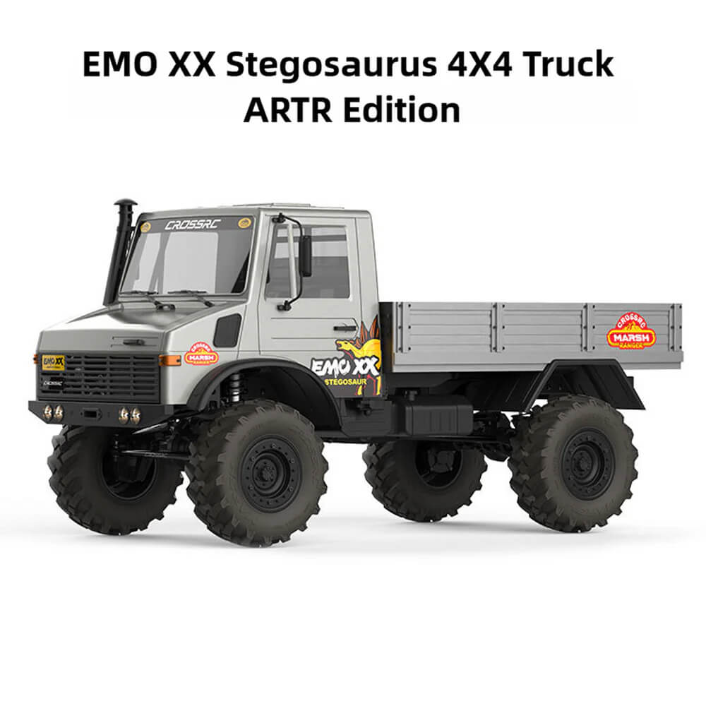 CROSSRC EMO XX 1/6 RC Rally Truck Silver – Front view of the remote control car with metal chassis