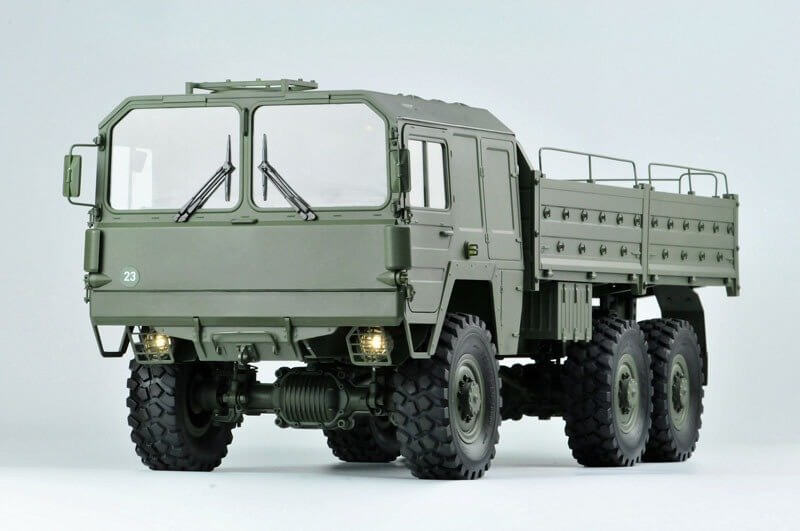 Front view of CROSSRC MC6 RC military transport truck