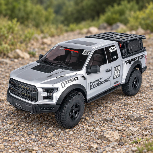 TRACTION HOBBY KM Raptor F150 1/8 Brushless RTR RC Truck – 2-Speed, RWD/FWD/AWD & Remote Diff Locks Silver F150 - RC Rock Crawler | FUNYAT