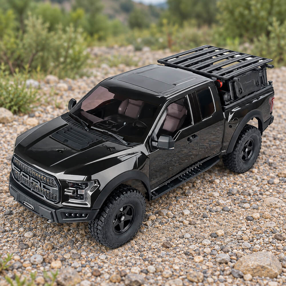 TRACTION HOBBY KM Raptor F150 1/8 Brushless RTR RC Truck – 2-Speed, RWD/FWD/AWD & Remote Diff Locks Black F150 - RC Rock Crawler | FUNYAT