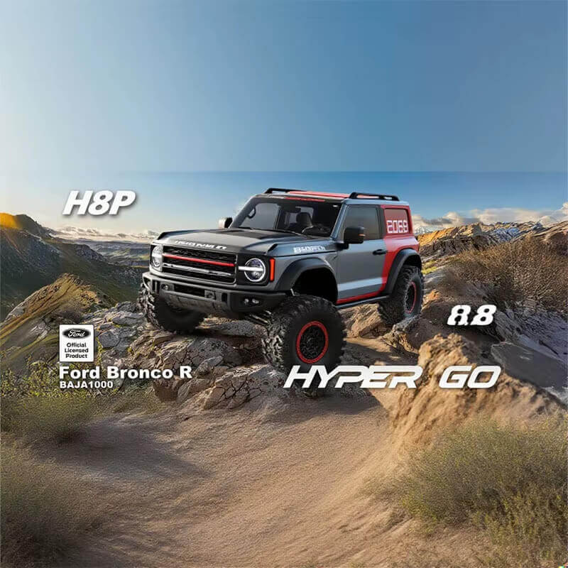 Side view of MJX Hyper Go H8P Ford Bronco licensed RC truck