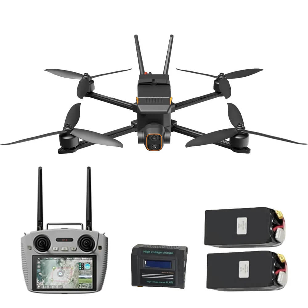 MX330T 10-inch FPV drone front view with dual-light 2K thermal camera