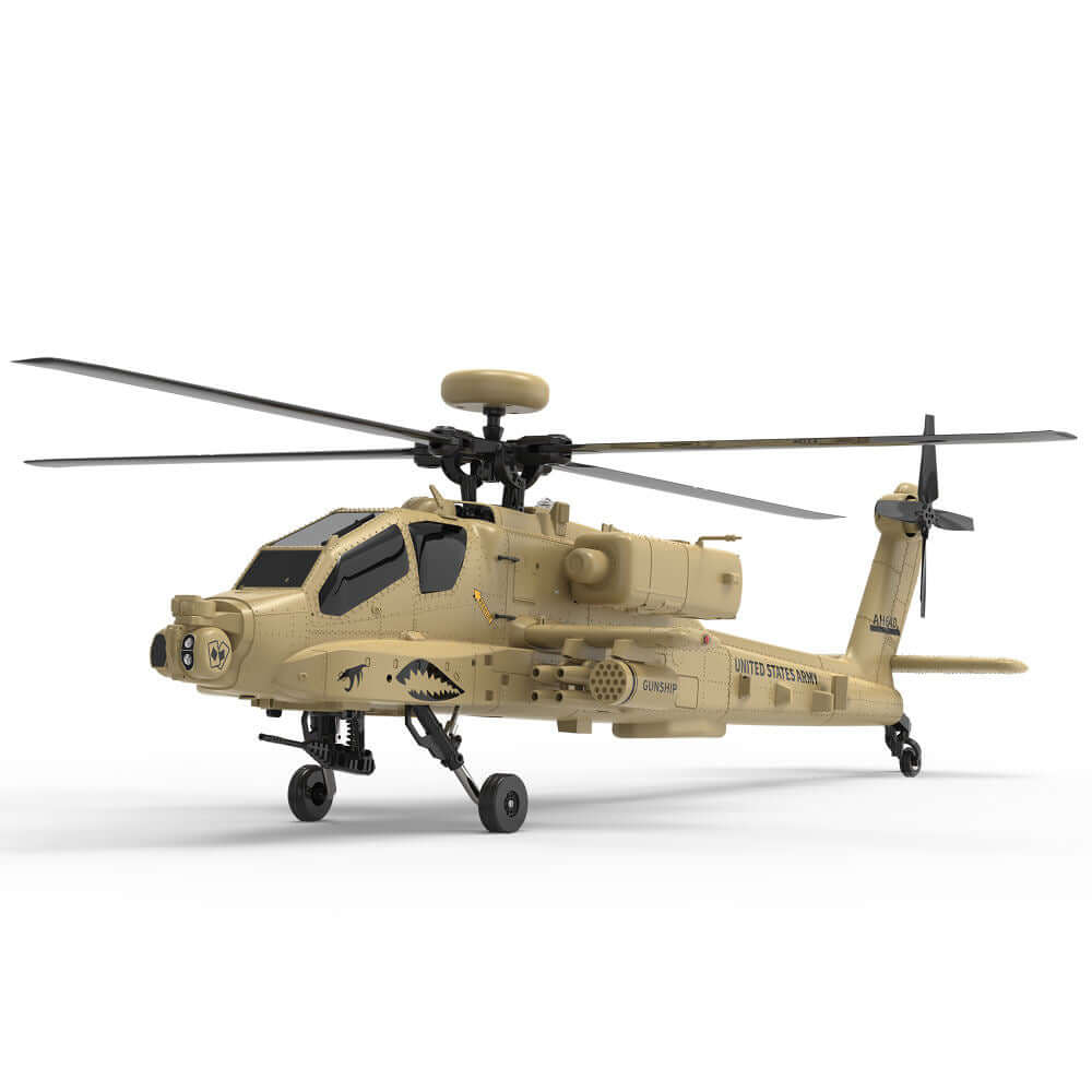 Rear view of YUXIANG F11H Apache RC helicopter with LED tail light